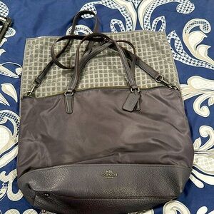 Coach Nylon w/leather bottom Satchel. Authentic:F1777-F57902 charcoal gray CGN1